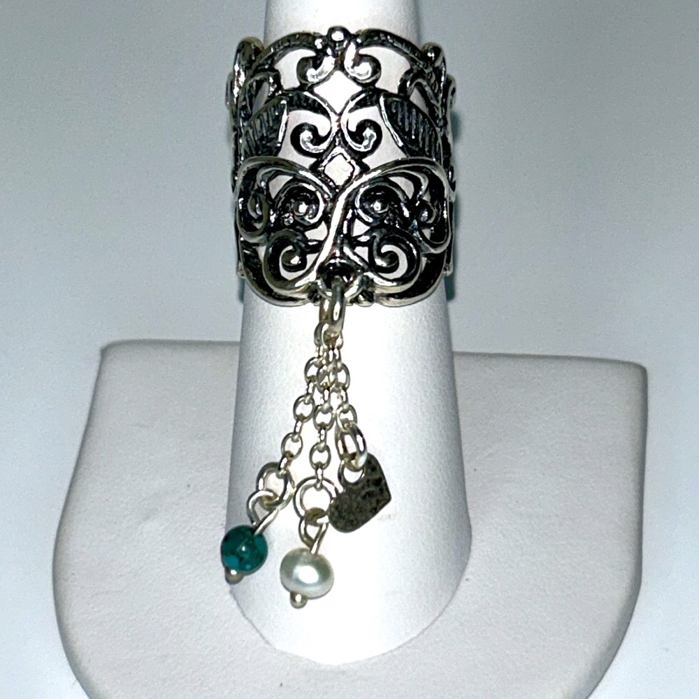 NWT Passage to Israel Sterling Silver Pear Turquoise Statement Ring Bohemian
